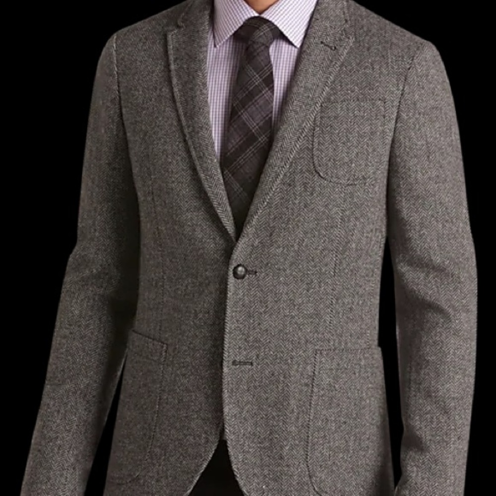 Alta Moda Grey Herringbone Slim Fit Sport Coat